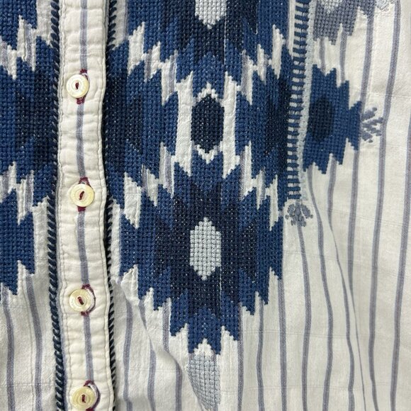 Johnny Was 3J Workshop XL Boho Aztec Geometric Embroidered Shirt Long Sleeve - Picture 14 of 16